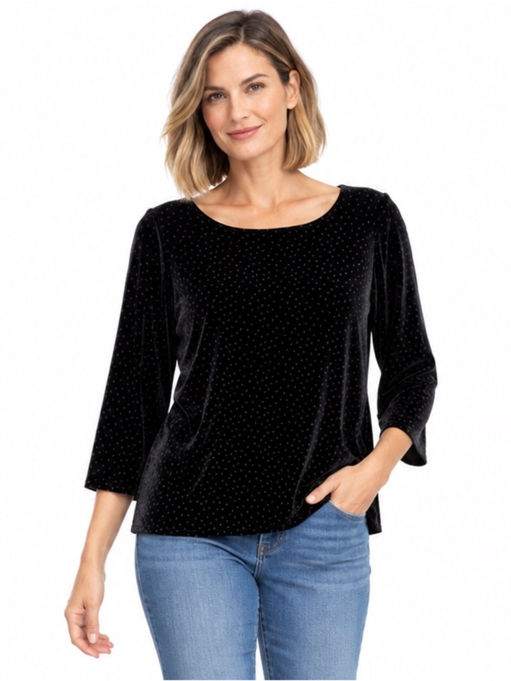 Chico’s Design Y2K Black Velvet Velour Beaded Top Size 0